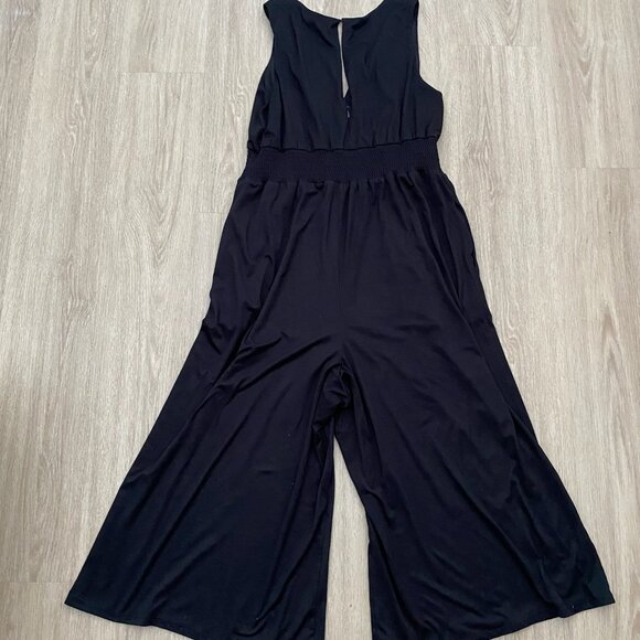 Anthropologie Hutch Jumpsuit Wide Leg Cropped Sleeveless Smocked Black Size XL - Picture 7 of 7